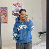 Vvsha Vintage Loose Aesthetic Hoodie Hip Hop Oversize High Street Casual Sweatshirt Zip Autumn Letter Print  Woman Goth Y2k Clothing