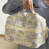 Vvsha New Vintage Flower Women Tote Cosmetic Bag Portable Makeup Travel Organizer Quilted Bag Handbag Tote Cotton Large Zipper Bag