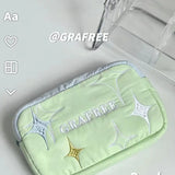 Vvsha Christmas gift Original Mint Green Fresh Star Spring/Summer Embroidered Makeup Bag Pen Bag Large Capacity Travel Storage Bag Korean Stationery