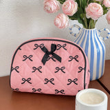 Vvsha Fashion Women Pink Bowknot Quilting Bag Travel Organizer Toiletry Lipsticks Storage Clutch Bag Large Capacity Makeup Pouch