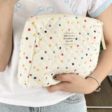 Vvsha Fashion Colorful Dots Large Capacity Cosmetic Quilted Bag Portable Tote Travel Make Up Storage Bags Women Cotton Handbags Gift