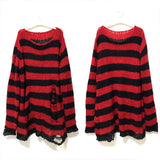 Vvsha New Goth Punk Gothic Sweater Oversized Pullovers Women Striped Cool Hollow Out Hole Broken Jumper Harajuku Aesthetics Sweater