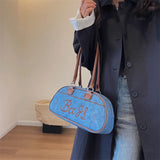 Vvsha Retro Bowling Shoulder Bags For Women Letter Embroidery Solid Color Long Handle Boston Bag 2024 Luxury Designer Handbags