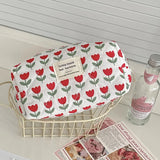 Vvsha Fashion Red Flower Makeup Quilting Bag Women Large Capacity Cosmetic Storage Handbag Pouch Ladies Girls Portable Clutch Bag