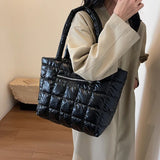 Vvsha High Quality Winter Large Tote Fashion Feather Padded Handbag Lingge Down Women Underarm Bag Quilted Solid Designer Shoulder Bag