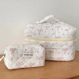 Vvsha New Fashion Bowknot Women Quilted Makeup Bag Portable Tote Cosmetic Toiletry Storage Pouch Handbag Flower Cotton Zipper Bags