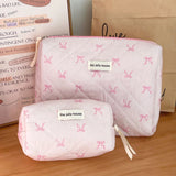 Vvsha 2024 Pink Bowknot Quilting Women Cosmetic Bag Portable Zipper Makeup Travel Organizer Female Handbag Toiletry Pouch For Girls