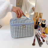 Vvsha New Women Houndstooth Pattern Tote Makeup Bag Portable Travel Organizer Cosmetic Toiletry Storage Bags Large Capacity Zipper Bag