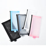 Vvsha - Simple Transparent Zipper Pencil Case Mesh Cosmetic Storage Bag Clear Stationery Bag Nylon Makeup Pouch Portable Travel Handbag