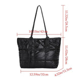 Vvsha Women Large Capacity Winter Cotton Padded Shoulder Bag Black Handbags Casual Tote Bags For Girls Fashion Travel Handle Bag