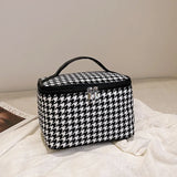 Vvsha New Women Houndstooth Pattern Tote Makeup Bag Portable Travel Organizer Cosmetic Toiletry Storage Bags Large Capacity Zipper Bag