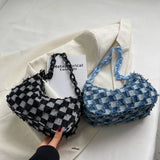 Vvsha Vintage Denim Women Shoulder Underarm Bags Casual Checked Small Handbags Acrylic Chain Tote Bags Female Simple Shoulder Bags