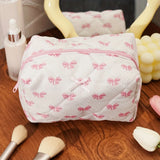 Vvsha Quilted Makeup Bag Floral Large Cute Cosmetic Bag  Coquette Travel Makeup Pouch Aesthetic Portable Zipper Toiletry Storage Bag