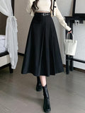 Vvsha High Waist Pleated Long Skirt Women New Arrival 2023 Autumn Korean Style Solid Color Ladies Elegant A-line Skirts W1361