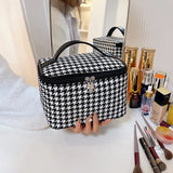 Vvsha New Women Houndstooth Pattern Tote Makeup Bag Portable Travel Organizer Cosmetic Toiletry Storage Bags Large Capacity Zipper Bag