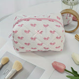 Vvsha Quilted Makeup Bag Floral Large Cute Cosmetic Bag  Coquette Travel Makeup Pouch Aesthetic Portable Zipper Toiletry Storage Bag