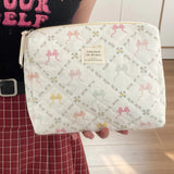 Vvsha New Cute Bowknot Women Quilted Bag Tote Large Capacity Toiletry Makeup Cosmetic Storage Pouch Ladies Flower Zipper Clutch Bag