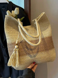 Vvsha Tassel Decor Handwoven Straw Tote Bag