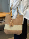 Vvsha Tassel Decor Handwoven Straw Tote Bag