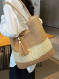 Vvsha Tassel Decor Handwoven Straw Tote Bag