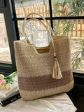 Vvsha Tassel Decor Handwoven Straw Tote Bag