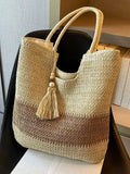 Vvsha Tassel Decor Handwoven Straw Tote Bag