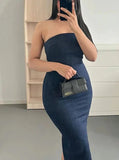 Vvsha Yanet Denim Strapless Maxi Dress