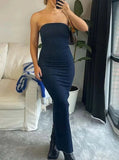 Vvsha Yanet Denim Strapless Maxi Dress