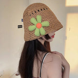 Vvsha Christmas Gift Outfit Women Knitted Lattice Fisherman Hat Handmade Crochet Color Matching Basin Hat Spring and Autumn Knitted Sunscreen Sun Hat