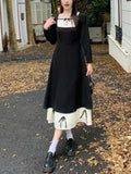 Vvsha  party look inspos Spring Autumn Black Chic Bow Princess Dresses Women French Elegant Slim Square Collar Long One-Piece Dress gown Female Vestidos