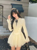 Vvsha  party look inspos French Vintage Princess Lace Mini Dresses for Women Bow Flare Sleeves Ruffles A-line Birthday Party Kawaii Mini Vestidos New