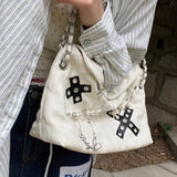 Vvsha  White Y2k Shoulder Bag for Women Punk Vintage Fashion Leather Casual Tote Bag Advanced Luxury Designer Niche Female Handbag