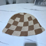 Vvsha Christmas Gift Outfit Women Knitted Lattice Fisherman Hat Handmade Crochet Color Matching Basin Hat Spring and Autumn Knitted Sunscreen Sun Hat