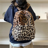 Bag For Love  Allover Leopard Pattern Fluffy Backpack   Women Backpacks