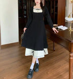 Vvsha  party look inspos Spring Autumn Black Chic Bow Princess Dresses Women French Elegant Slim Square Collar Long One-Piece Dress gown Female Vestidos