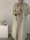 Vvsha Christmas Gift outfit  birkenstock clogs outfit fall 2024 New Korean Style Stand Collar Single-Breasted Double-Sided Cashmere Coat Mid-Length Autumn and Winter Thickened Wool Coat for Women