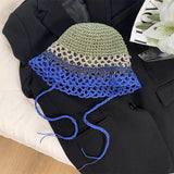 Vvsha Christmas Gift Outfit Women Knitted Lattice Fisherman Hat Handmade Crochet Color Matching Basin Hat Spring and Autumn Knitted Sunscreen Sun Hat