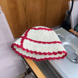 Vvsha Christmas Gift Outfit Women Knitted Lattice Fisherman Hat Handmade Crochet Color Matching Basin Hat Spring and Autumn Knitted Sunscreen Sun Hat