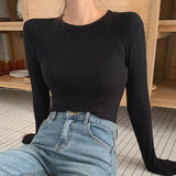 Vvsha Christmas Gift outfit  Spring 2023 Thin T Shirt Women Korean Style Clothes Slim High Elasticity T-Shirts Long Sleeve Top Tee Shirt Camisetas Mujer