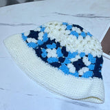 Vvsha Christmas Gift Outfit Women Knitted Lattice Fisherman Hat Handmade Crochet Color Matching Basin Hat Spring and Autumn Knitted Sunscreen Sun Hat