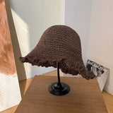 Vvsha Christmas Gift Outfit Women Knitted Lattice Fisherman Hat Handmade Crochet Color Matching Basin Hat Spring and Autumn Knitted Sunscreen Sun Hat