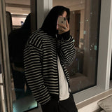 Vvsha No. 11238 KNITTED ZIP-UP STRIPED HOODIE