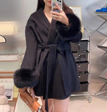 Vvsha Christmas Gift Outfit 90s fashion Cuff Fox Fur Short DoubleSided Wool Coat Rich Gold Style Woolen Coat Women's Fashion Winter