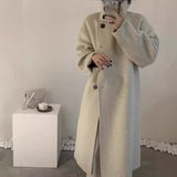 Vvsha Christmas Gift outfit  birkenstock clogs outfit fall 2024 New Korean Style Stand Collar Single-Breasted Double-Sided Cashmere Coat Mid-Length Autumn and Winter Thickened Wool Coat for Women