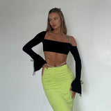 Vvsha Christmas Gift outfit  Shine Strings One Shoulder Solid Bandage Sexy Crop Top 2024 Summer Women Fashion Outfits Club Elegant Streetwear Y2K