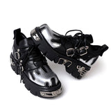 Vvsha Christmas Gift outfit  Punk Style Women Shoes Lace-up heel height 6CM Platform Shoes Woman Gothic Ankle Boots Metal Decor Woman Sneakers