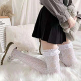 Vvsha Christmas Gift outfit -Women Lace Lolita High Tube Thigh Knee Socks Female Cute Long Tube Love Lace Japanese College Style Ultra-thin Sexy Black Socks