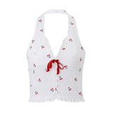 Vvsha Christmas Gift Outfit summer outfits inspo Women's Clothing 2024 Summer New Fashion Elegant Sexy Vneck Halter Cherry Printed Wooden Ear Vest