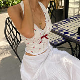 Vvsha Christmas Gift Outfit summer outfits inspo Women's Clothing 2024 Summer New Fashion Elegant Sexy Vneck Halter Cherry Printed Wooden Ear Vest