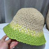 Vvsha Christmas Gift Outfit Women Knitted Lattice Fisherman Hat Handmade Crochet Color Matching Basin Hat Spring and Autumn Knitted Sunscreen Sun Hat